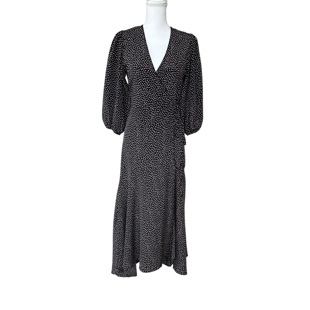 Freebird Belia Belted Spot Dress V-Neck Long Sleeve Wrap Midi‎ Dress XS